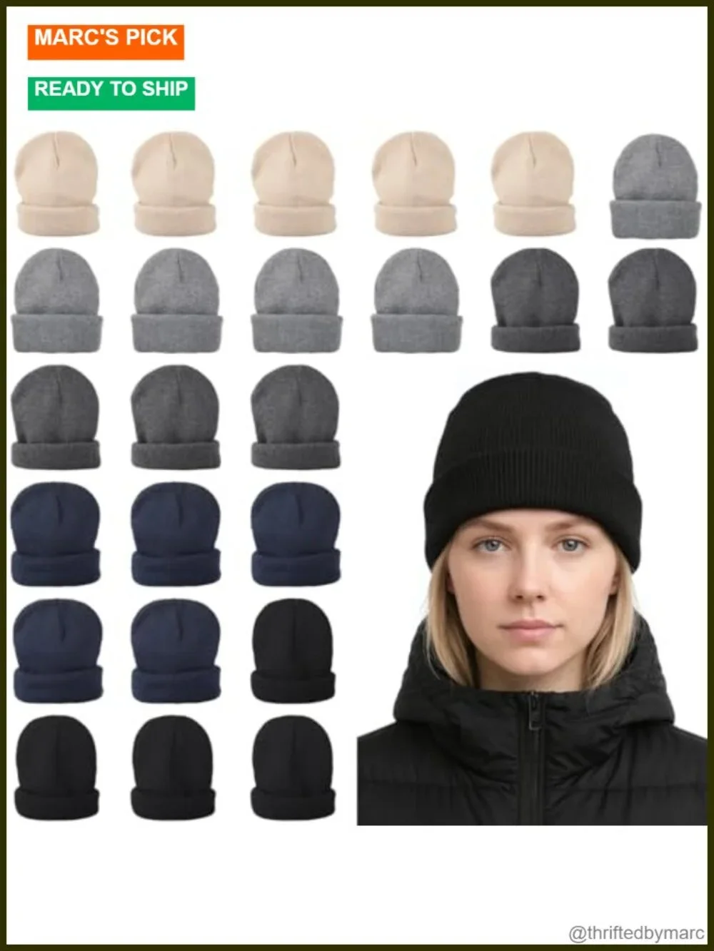 25 Pack Warm Knit Beanie Hats, Solid Color Polyester Headwear, Bulk Cuffed Caps